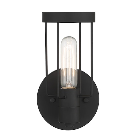 Designers Fountain Tafo 9.5in 1-Light Matte Black Industrial Indoor Wall Sconce with Metal Cage D273M-WS-MB
